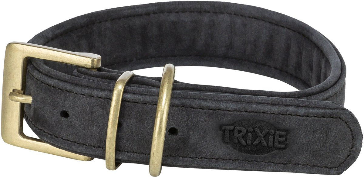 Trixie-Halsband aus Nubukleder – schwarz, L 47–54 x 4 cm – doppelt gefüttert, D-Ring