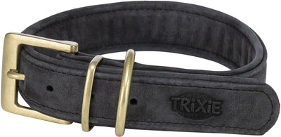 Trixie-Halsband aus Nubukleder – schwarz, L 47–54 x 4 cm – doppelt gefüttert, D-Ring