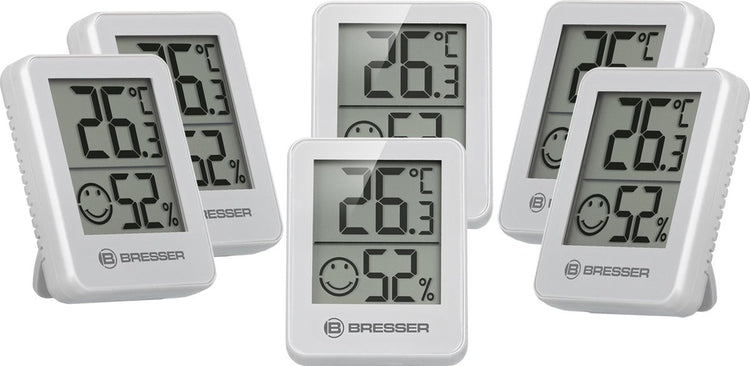 Bresser Thermo- und Hygrometer - 6er-Set - Weiß - Temperatur und Luftfeuchtigkeit