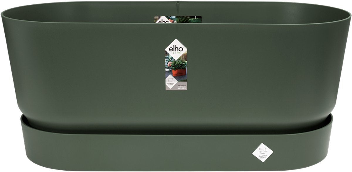 Elho Greenville Terrassentrog mit Rädern – Pflanzgefäß mit Wasserreservoir – 100 % recycelter Kunststoff – L78 x B35 x H33,5 cm – blattgrün
