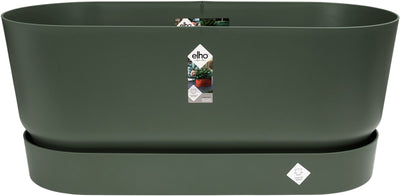 Elho Greenville Terrassentrog mit Rädern – Pflanzgefäß mit Wasserreservoir – 100 % recycelter Kunststoff – L78 x B35 x H33,5 cm – blattgrün