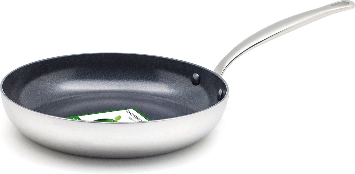 Greenpan Barcelona Evershine Bratpfanne 24 cm – PFAs-freie Antihaftbeschichtung – Induktionsbratpfanne – Keramikbratpfanne – ofenfest bis 220 °C – Silber