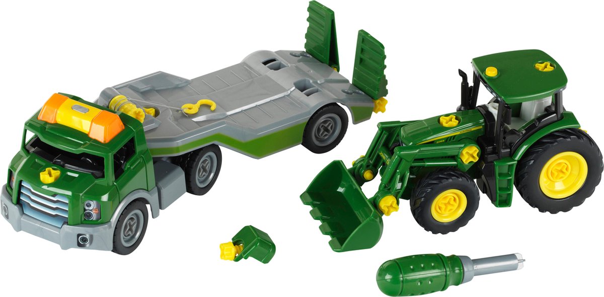 Klein Toys John Deere Transportwagen mit Traktor – 1:24 – inkl. Licht- und Soundeffekte - grün gelb