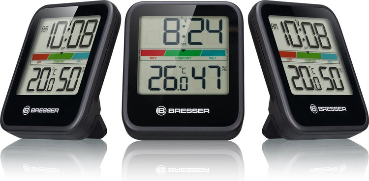 Bresser Wetterstation - Klimamonitor Thermo-Hygrometer DCF - 3er Set - Schwarz