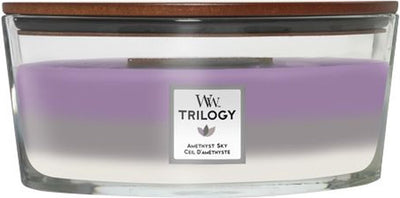 Woodwick Heartwick Flame Trilogy Ellipse-Duftkerze – Amethysthimmel – 50 Brennstunden