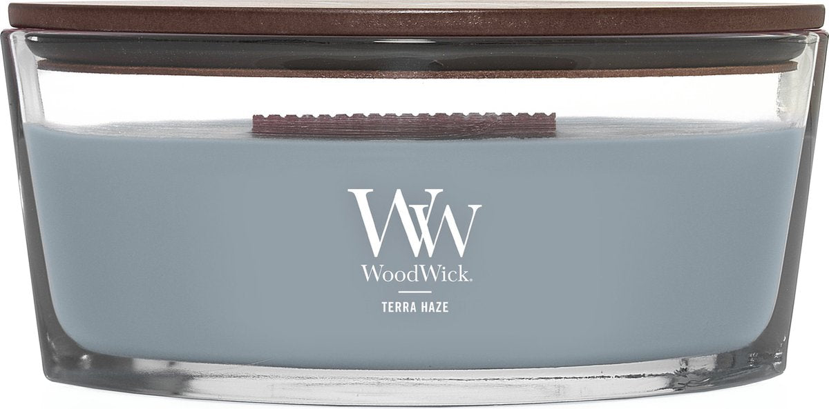Woodwick Heartwick Flame Ellipse Duftkerze – Terra Haze – 50 Brennstunden