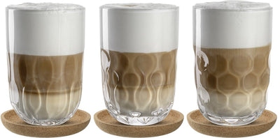 Leonardo Gocce Latte Macchiato Glas 390 ml mit Untersetzer – Set 3
