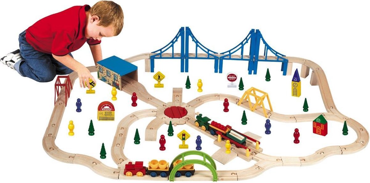 Super Holzeisenbahn-Set in Aufbewahrungsbox - 100-tlg.