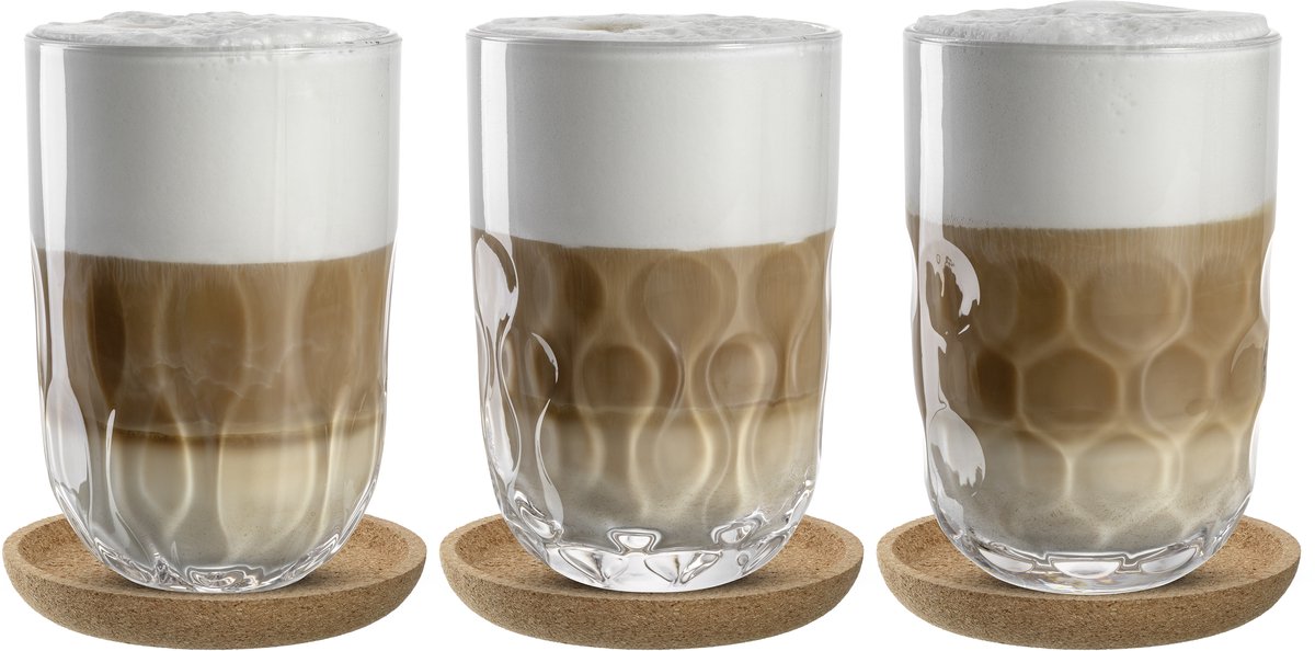Leonardo Gocce Latte Macchiato Glas 390 ml mit Untersetzer – Set 3