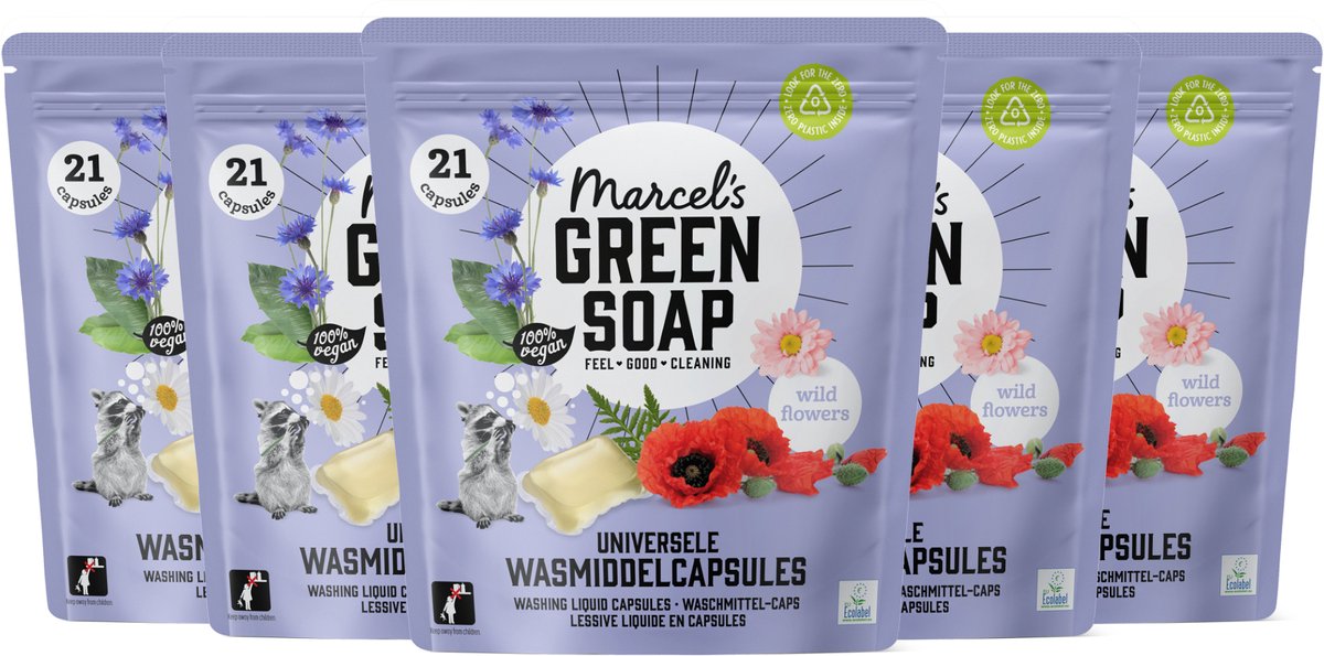 Marcel's grüne Seifenwaschkapseln – Waschmittelkapseln – Wildblumen – 5 x 21 Stück – 105 Waschgänge