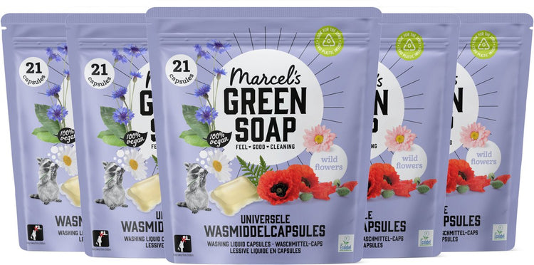 Marcel's grüne Seifenwaschkapseln – Waschmittelkapseln – Wildblumen – 5 x 21 Stück – 105 Waschgänge