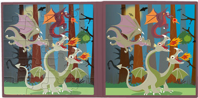 Magnetisches Rubbelpuzzle-Buch zum Mitnehmen – Drachen – 2 Magnetpuzzles mit je 20 Teilen – 3 Jahre