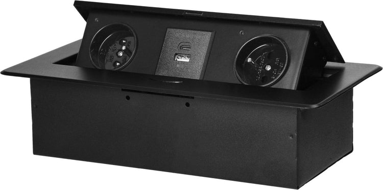 Orno Steckdosenleiste mit USB – Pop-Up-Steckdosenleiste mit 2 Steckdosen und USB-A USB-C – Einbau-Verteilerstecker mit Edelstahl-Finish – Verteilerstecker ohne Kabel – für max. 3680 Watt - Erdungsstift - Schwarz