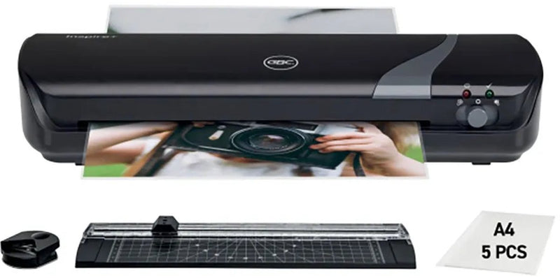 GBC Laminator Inspire+ – Schwarz – A4 – 125 Mikron mit Hobby-Kit, inkl. 1x Eckenrunder, 1x Papierrollenschneidemaschine und ein Starterpaket mit 5x A4-Laminierfolien