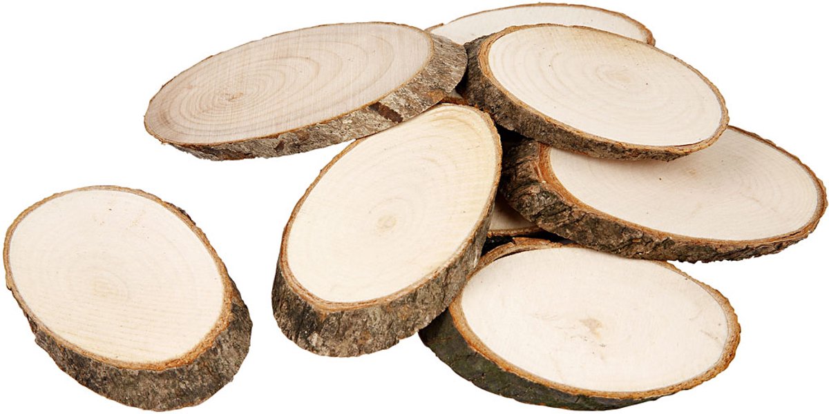 Creativ Company Holzscheibe mit Rinde, Größe 7,5 x 4,5 cm, Stärke 8 mm, 20 Stück 1 Box