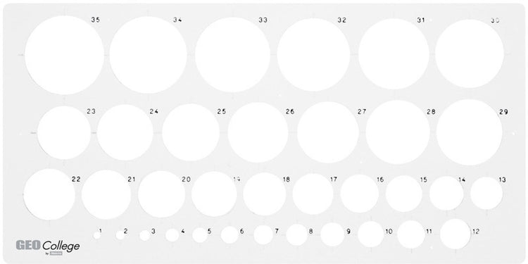 Aristo Kreisschablone – Geocollege – Maße 350 x 130 mm – Durchmesser 1 bis 36 mm – 35 Kreise – grau transparent – AR-23319