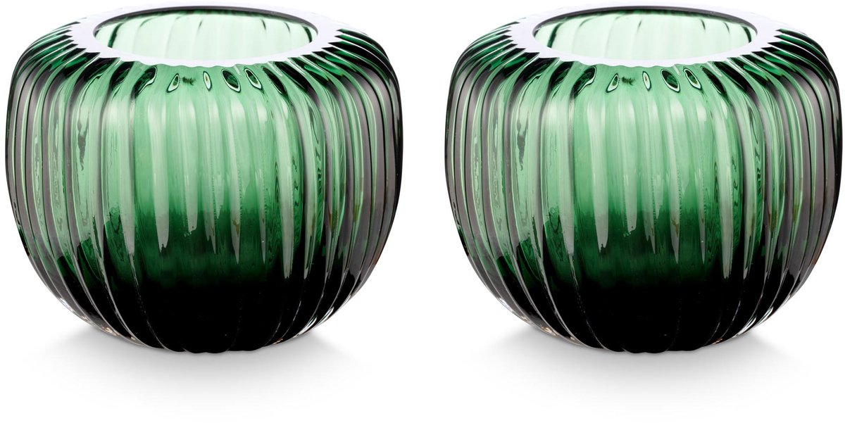 Vtwonen - 2er-Set - Kerzenständer - grün - Glas - 11x9cm