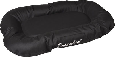 Flamingo Hundebett dreambay® oval schwarz – 80x60x14 cm – wasserabweisender waschbarer Bezug – strapazierfähiges Hundekissen –