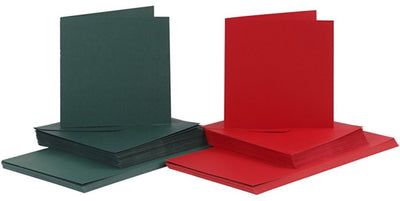 Creativ Firmenkarten und Umschläge, Kartengröße 15x15 cm, Umschlaggröße 16x16 cm, 110+230 gr, grün, rot, 50er Set 1 Box