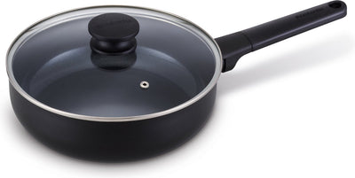 Brabantia Vanta Bratpfanne mit Deckel – ø 24 cm – 100 % PFAS-frei – Schmorpfanne – Keramik-Antihaftbeschichtung, titanverstärkt – induktionsgeeignet – Schwarz