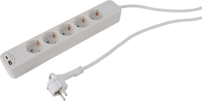 Q-Link-Steckdosenleiste – 5-fach – geerdet – mit Flachstecker – USB A C – 3 x 1,5 mm² – 1,5 m – weiß