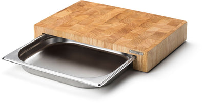 Continenta Schneidebrett mit Edelstahlschublade – Gummibaumholz – 39 x 27 x H6 cm