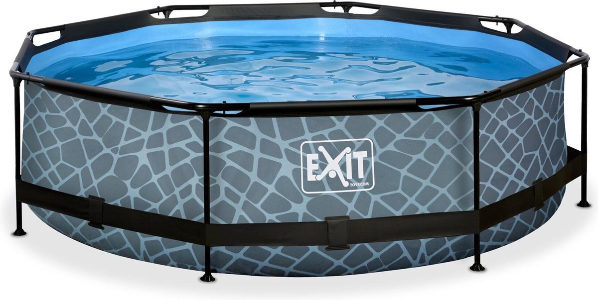 Exit Toys Exit Steinrahmen-Schwimmbecken ø300 – Aufstellbecken – mit Filterpumpe – rund – grau