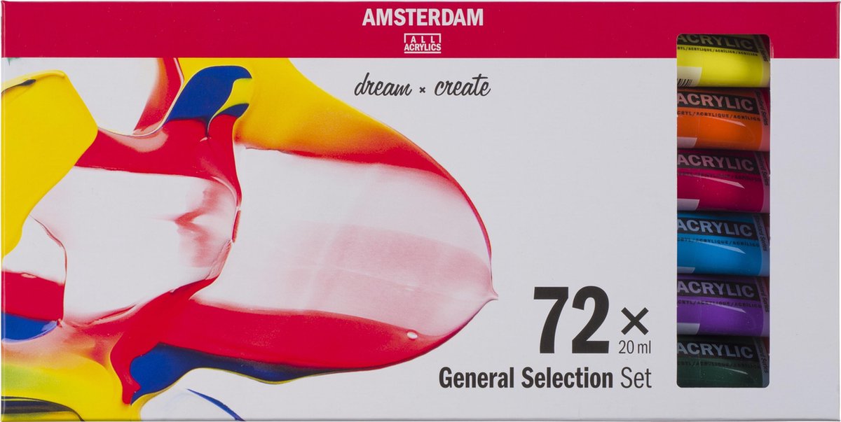 Bruynzeel Amsterdam Standard-Serie, allgemeines Auswahlset für Acrylfarben, 20 ml, 72 Stück.