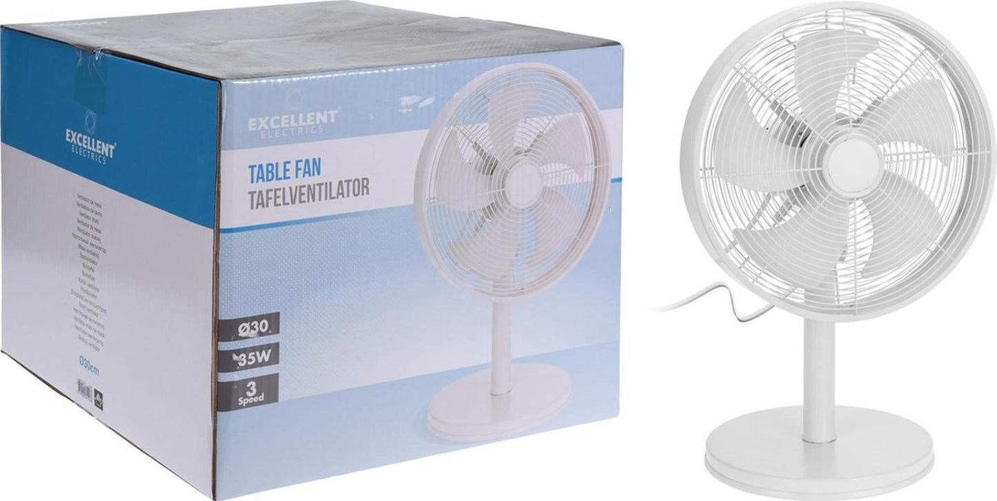 Hervorragender elektrischer Luxus-Tischventilator, robust, 30 cm, weiß