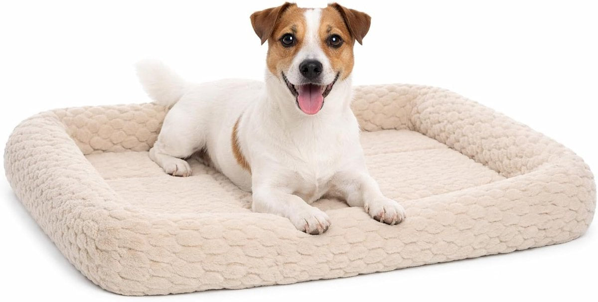 Flamingo-Hundekissen – Hundekorb – Naya rechteckig beige mit Rand 70,5 x 41,5 cm – extra Halt – bequem – langlebig