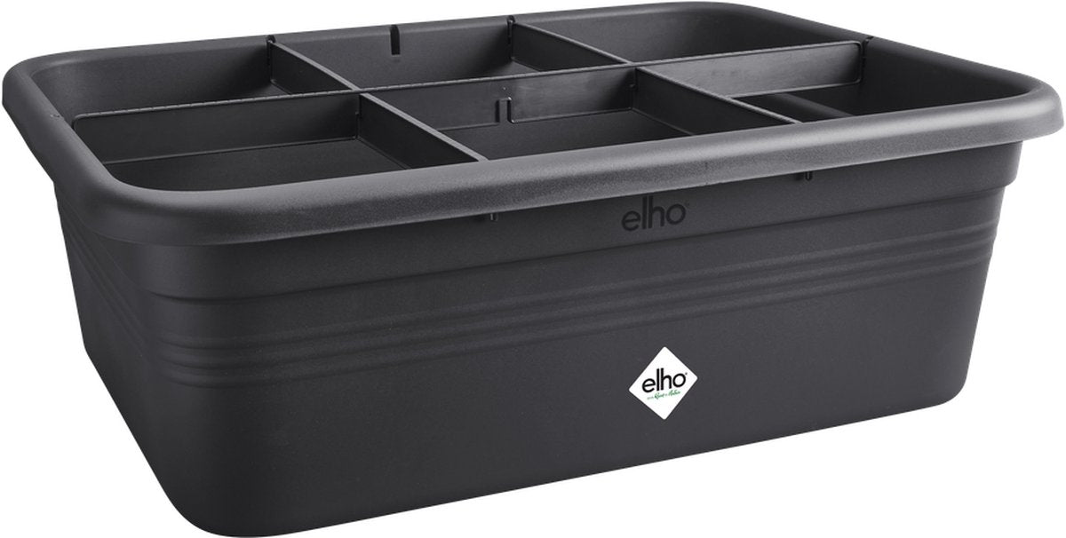 Elho Green Basics Grow Garden L – große Anzuchtbox – Gemüsegartenbox mit Trennwänden – 100 % recycelter Kunststoff – 76,3 x 57,4 x 26,8 cm – Living Black