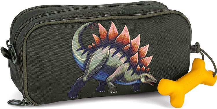 Stones and Bones Rowan 2.0 – Federmäppchen – Federmäppchen für Kinder – 3 Fächer – Dino Digest – Khaki