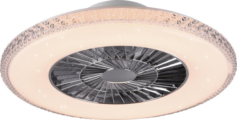 Rl Live Your Light Reality Harstad – Ventilator – Chrom – inkl. 1x SMD 38 W - Fernbedienung - integrierter Dimmer - stufenlos einstellbare Lichtfarbe - nicht für externen Dimmer geeignet - Sleep-Timer - Memory-Funktion - 3 Geschwindigkeitsstufen - Sommer