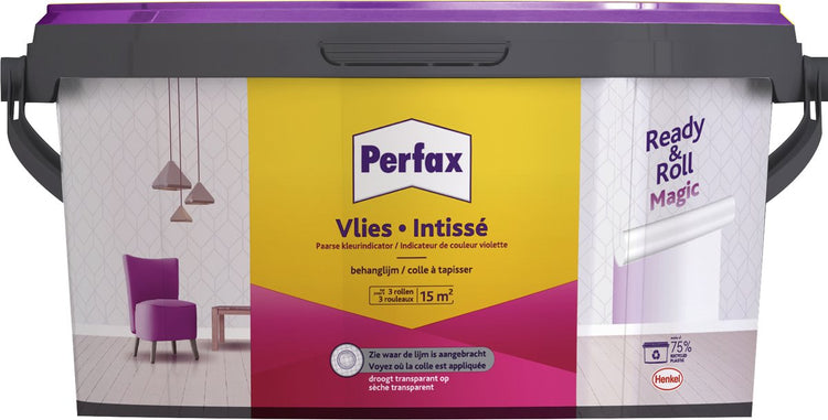Perfax Fertigrolle Vlies-Zaubertapetenkleber 2,25 kg | 100% Farbbild beim Tapezieren | Der magische Vliestapetenkleber trocknet transparent