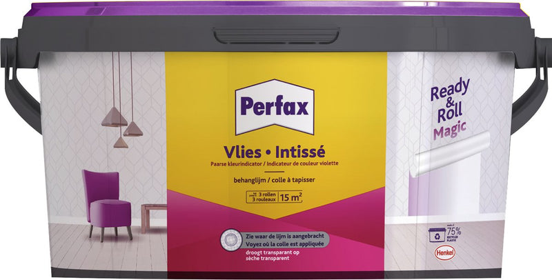 Perfax Fertigrolle Vlies-Zaubertapetenkleber 2,25 kg | 100% Farbbild beim Tapezieren | Der magische Vliestapetenkleber trocknet transparent