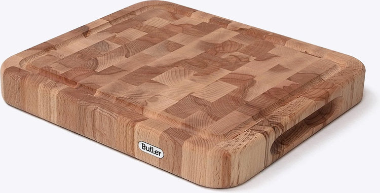 Butler - Schneidebrett - Buchenhirnholz - mit Saftrinne - 31 x 27,5 x 4 cm