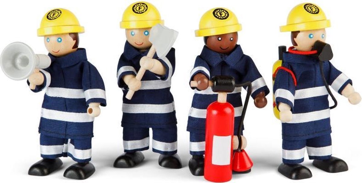 Tidlo Houten Dollhouse Puppen Feuerwehrleute, 4st.