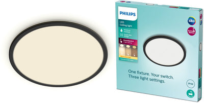 Philips LED Philips superschlanke Badezimmer-Deckenleuchte – Schwarz – rund – 18 W