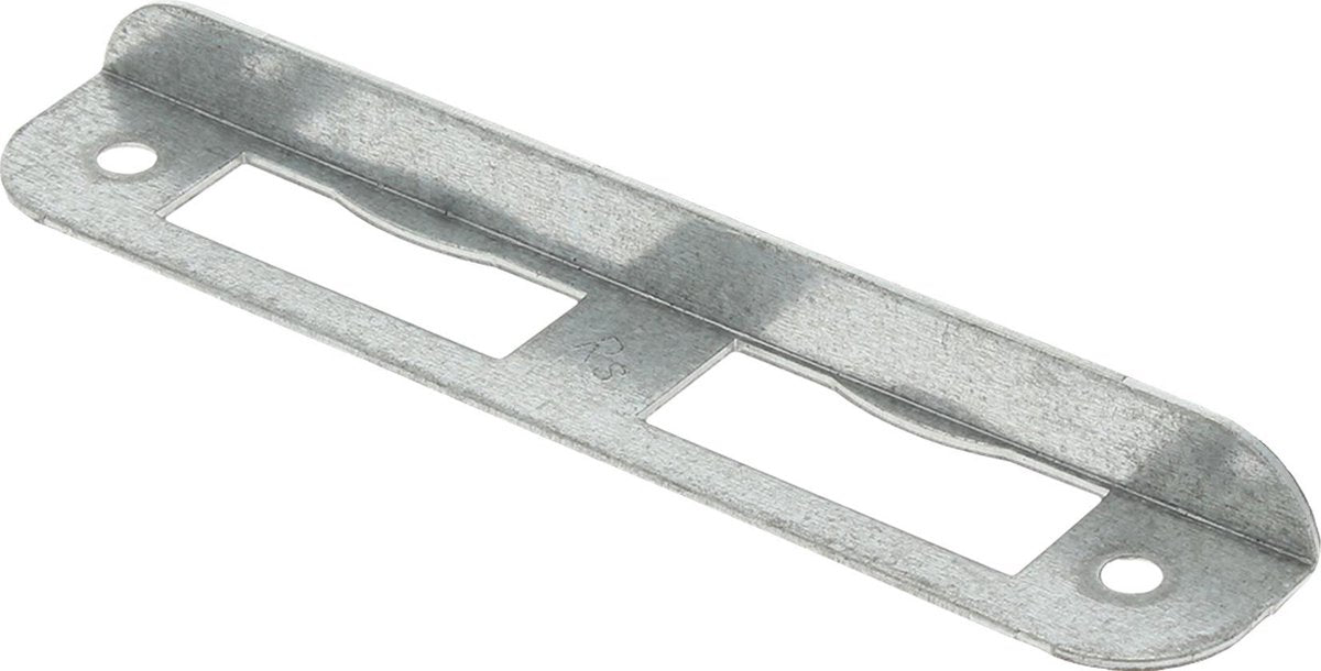 Nemef-Eckschließblech – abgerundet – 135 x 24 x 12 mm (L x B x H mit Lippe) – verzinkter Stahl – HP1266 – DIN links