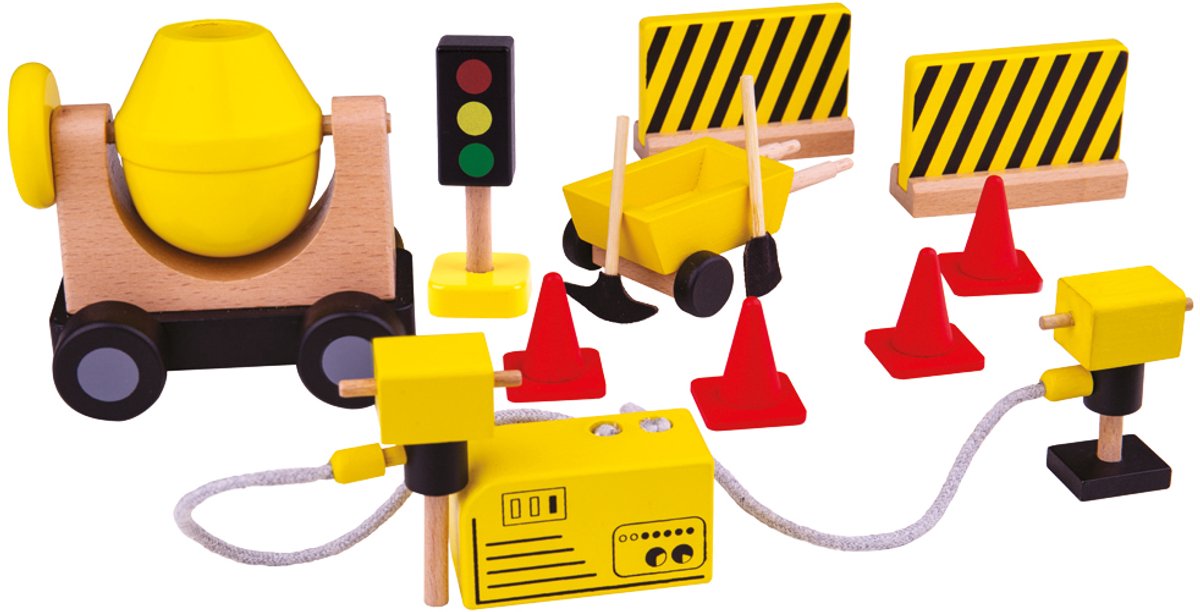 Tidlo Wooden Dollhouse Construction Workers Baumaterial, 13dlg.