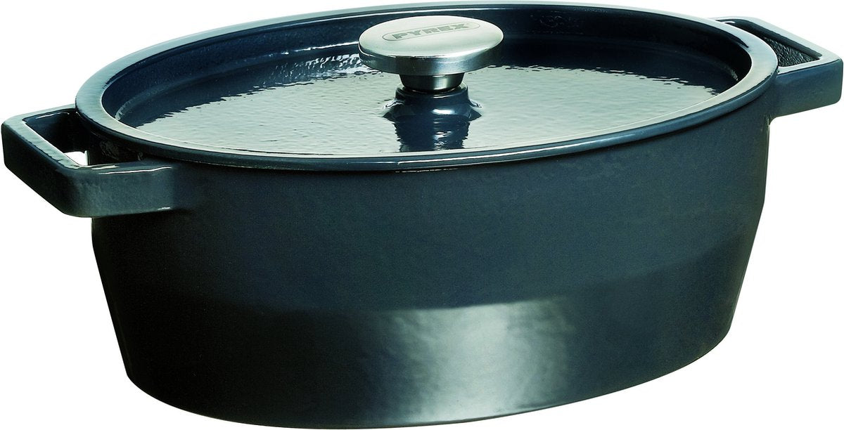Pyrex Schmortopf oval – Gusseisen – 5,8 Liter – grau