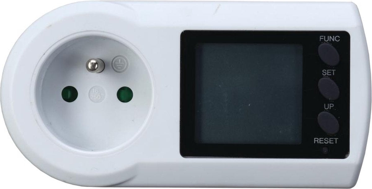 Profil-Energiezähler-Steckdose – Verbrauchszähler – LCD-Display – weiß – Erdungsstift