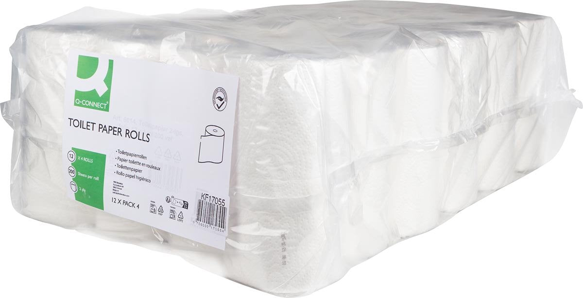 Q-Connect Toilettenpapier, 2-lagig, 200 Blatt, Packung mit 12 x 4 Rollen