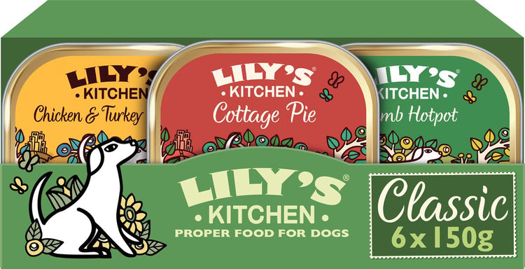 Lily's Kitchen – Hundefutter – Nassfutter – klassische Abendessen, Multipack Huhn, Truthahn, Lamm, Rind – 6 x 150 g