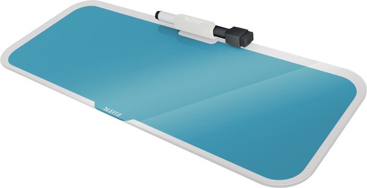 Leitz gemütliches Glasboard für den Schreibtisch – Glas-Memoboard mit Stifthalter – inklusive Mini-Marker mit Radiergummi – heiteres Blau