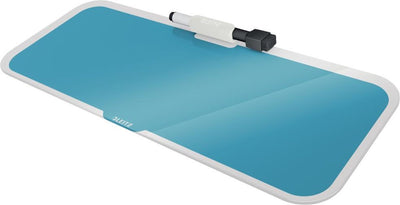 Leitz gemütliches Glasboard für den Schreibtisch – Glas-Memoboard mit Stifthalter – inklusive Mini-Marker mit Radiergummi – heiteres Blau