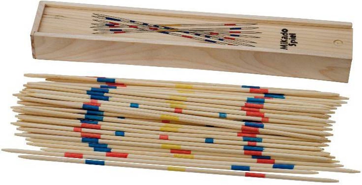 Longfield Mikado 25 cm – Holzkiste – Jumbo-Konzentration – Geschicklichkeitsspiel für drinnen, draußen – Familienspiel – Engelsherz