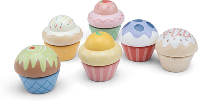 Woet® Holzspielzeug-Cupcakes-Set – 6-teilig – Spielzeugessen für Kinder – Rollenspiel-Küchenspielzeug – ab 2 Jahren