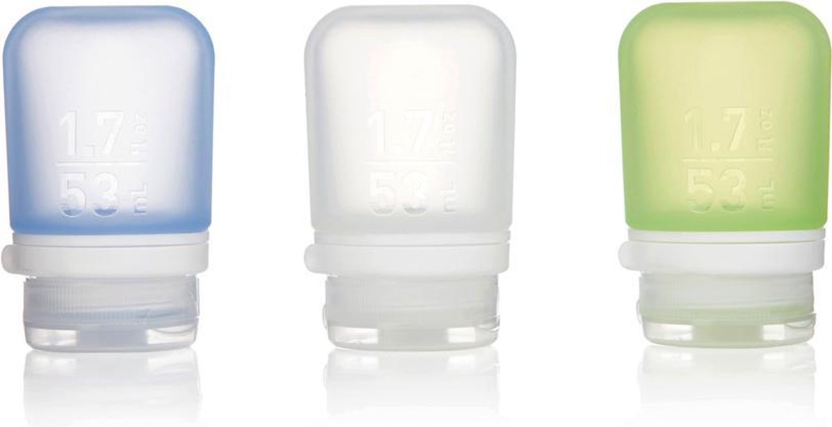 Human Gear – gotoob+ 3er-Pack klein – – wiederverwendbar – Reiseflasche – auslaufsicher – leicht – 53 ml – klares Grünblau