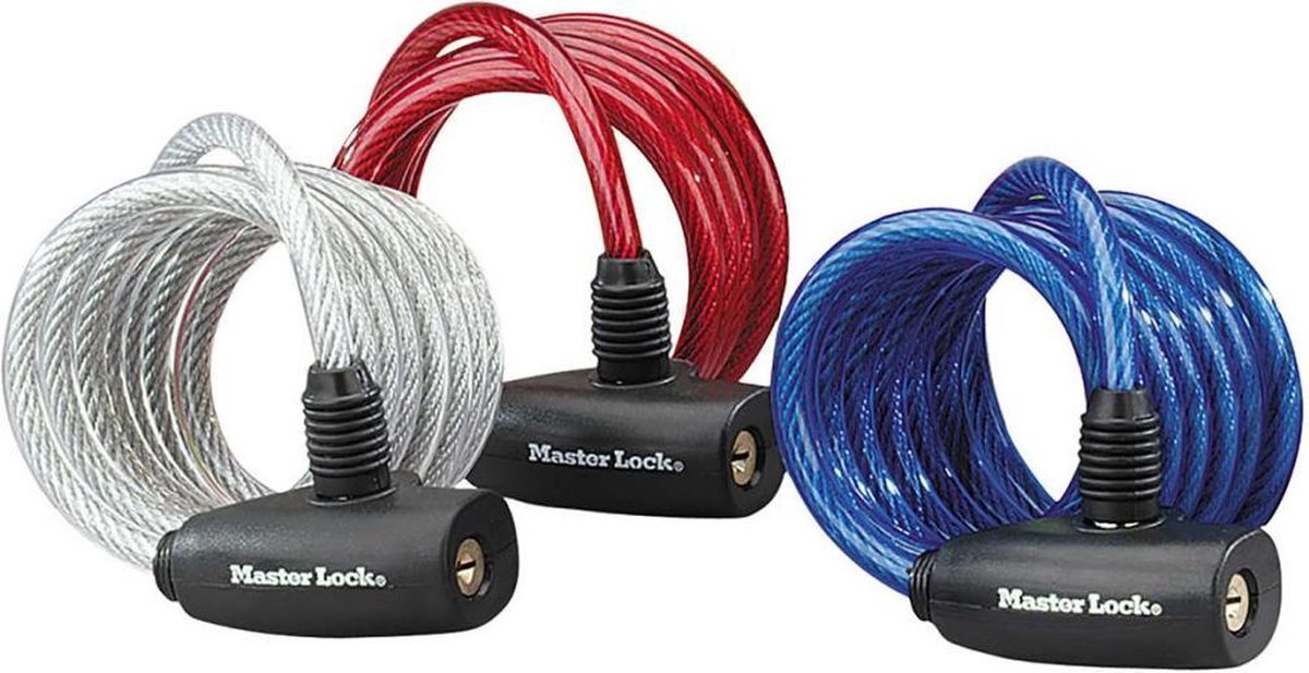 Masterlock Kabelschloss mit Stiftzylinder 1,8 m x ø8 mm, 3er-Set, Farbapplikation